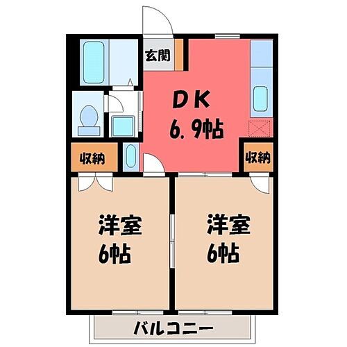 栃木県宇都宮市若松原2丁目 雀宮駅 2DK アパート 賃貸物件詳細