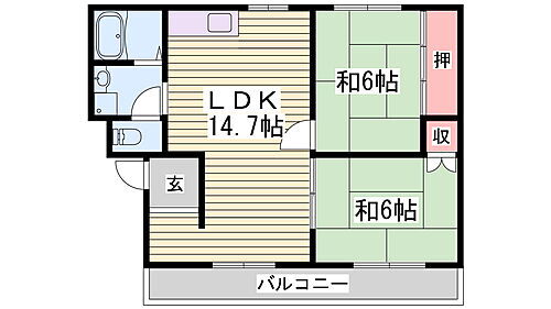 モアークレスト飾磨 2階 2LDK 賃貸物件詳細