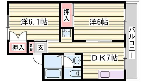 平成山手ハイツＩＩ 2階 2DK 賃貸物件詳細