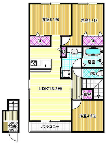 Ｖｉｌｌａ　Ｇａｌｉｂｉｅｒ 2階 3LDK 賃貸物件詳細