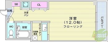  1R、都市ガス、バストイレ別、シューズボックス