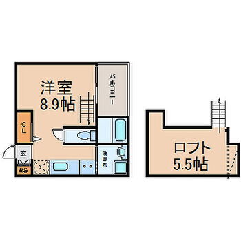  洋室8.9帖　ロフト5.5帖　光インターネット使い放題無料　家具家電ご用意できます