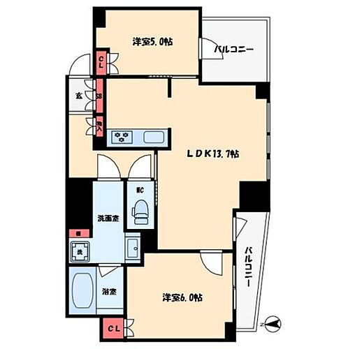 プラウドタワー北浜 12階 2LDK 賃貸物件詳細