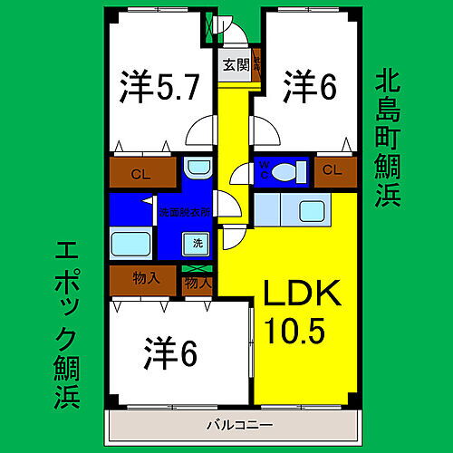 徳島県板野郡北島町鯛浜字西ノ須30-5 吉成駅 3LDK マンション 賃貸物件詳細