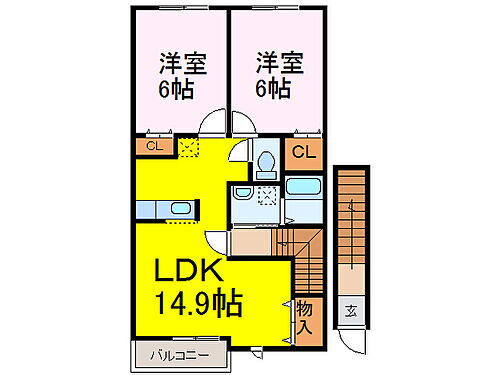 フロレスタロッサＣ 2階 2LDK 賃貸物件詳細