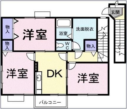 ヴァンクエット湯向 2階 3DK 賃貸物件詳細