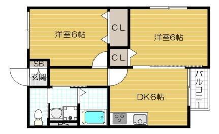 ジャンシアーヌ　ＩＩ 2階 2DK 賃貸物件詳細