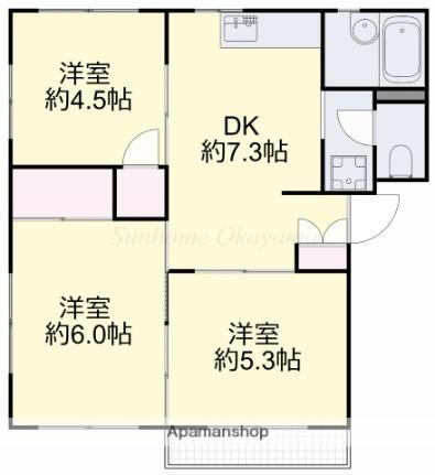 岡山県岡山市北区三門東町 備前三門駅 3DK アパート 賃貸物件詳細
