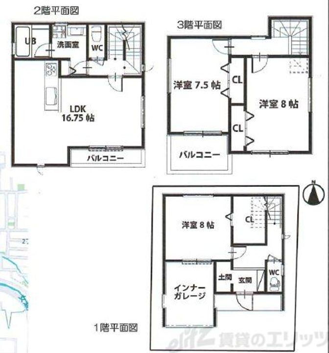 大阪府高槻市津之江町３丁目４７－７－１ 賃貸一戸建て