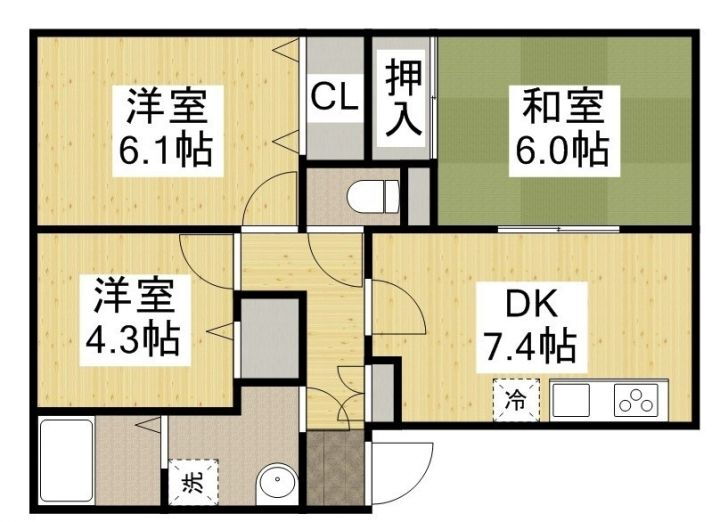 フォブール亀川 2階 3DK 賃貸物件詳細