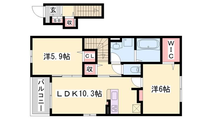 カプリスコート　ベースⅥ 2階 2LDK 賃貸物件詳細
