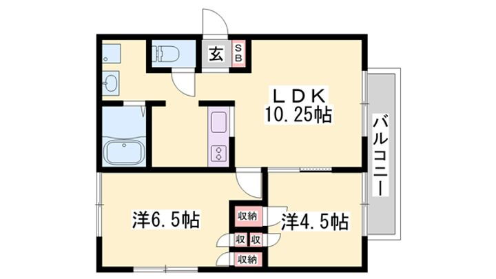 アメニティ寺前Ｂ棟 1階 2LDK 賃貸物件詳細