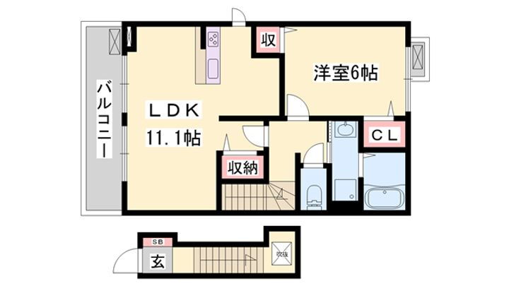 アウローラ玉手Ⅱ　Ａ 2階 1LDK 賃貸物件詳細