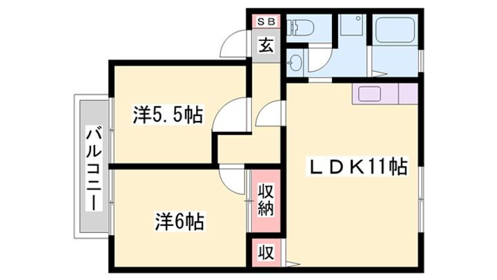 サンハイム下手野Ｂ 1階 2LDK 賃貸物件詳細