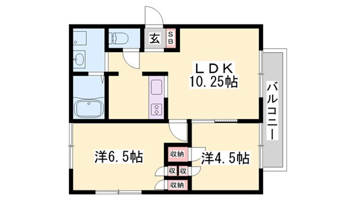 アメニティ寺前Ｂ棟 2階 2LDK 賃貸物件詳細