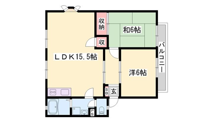 ブルーウィング 2階 2LDK 賃貸物件詳細