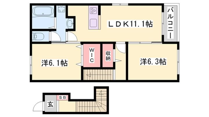 エスペランサ中仁野Ⅶ 2階 2LDK 賃貸物件詳細