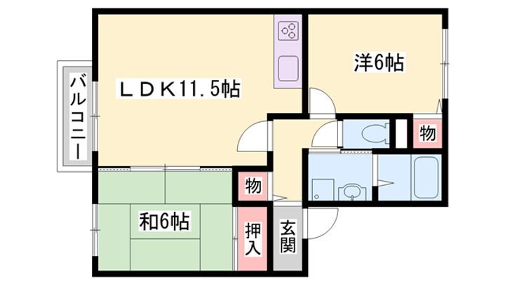 サンアクティー　Ｂ棟 2階 2LDK 賃貸物件詳細