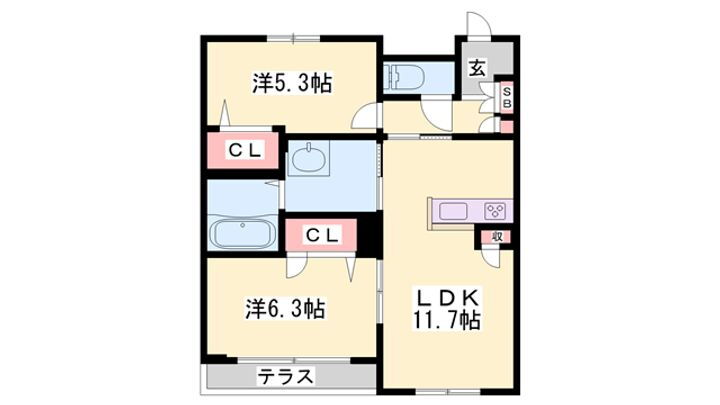 フェリシアガーデン 2階 2LDK 賃貸物件詳細