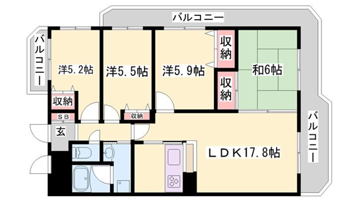 手柄アートスカイハイツ 8階 4LDK 賃貸物件詳細