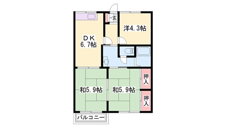 ガーデンハイツ緑ケ丘Ｃ，Ｄ 1階 3DK 賃貸物件詳細