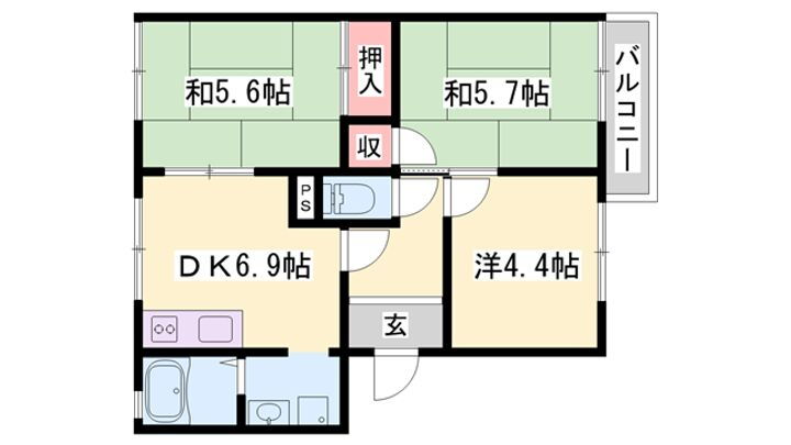 ガーデンハイツ緑ケ丘Ｅ，Ｆ，Ｇ，Ｈ 2階 3DK 賃貸物件詳細