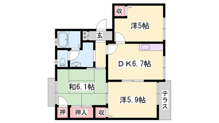 ヴィルヌーヴ　上中 2階 3DK 賃貸物件詳細