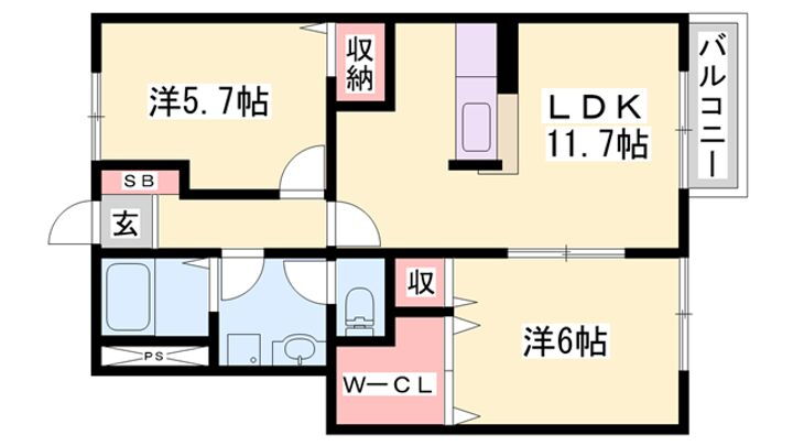 グランドゥールＢ 1階 2LDK 賃貸物件詳細