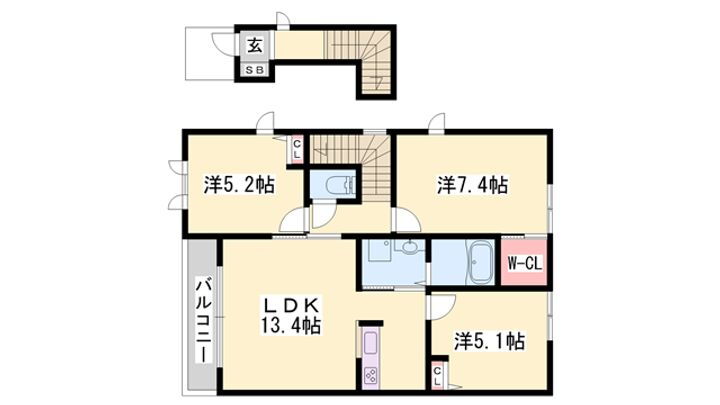 シャーメゾン坂元 2階 3LDK 賃貸物件詳細