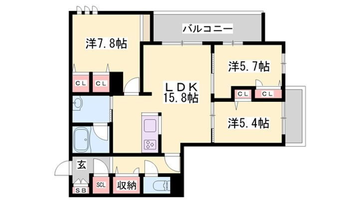 オカバ姫路網干シャーメゾン 3階 3LDK 賃貸物件詳細