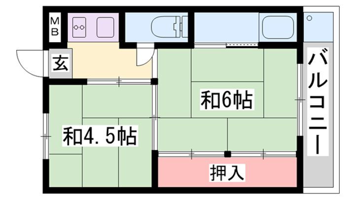 兵庫県三木市別所町朝日ケ丘 三木駅 2K マンション 賃貸物件詳細