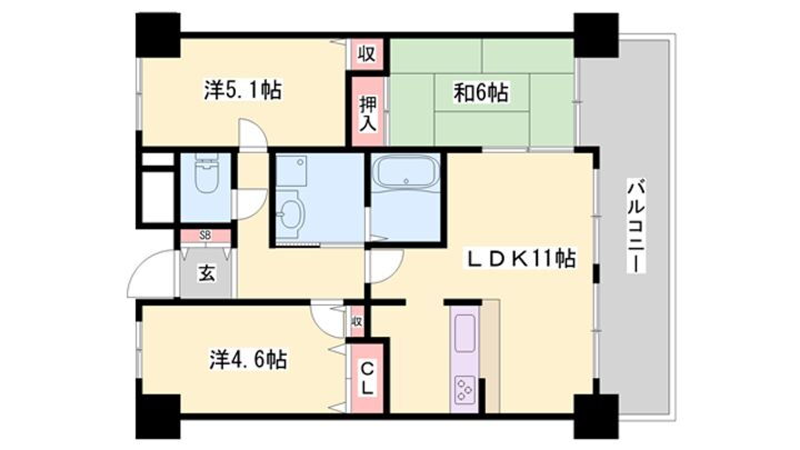 ライオンズマンション姫路野里 2階 3LDK 賃貸物件詳細
