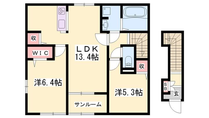 シャリテイ・ベルⅠ 2階 2LDK 賃貸物件詳細