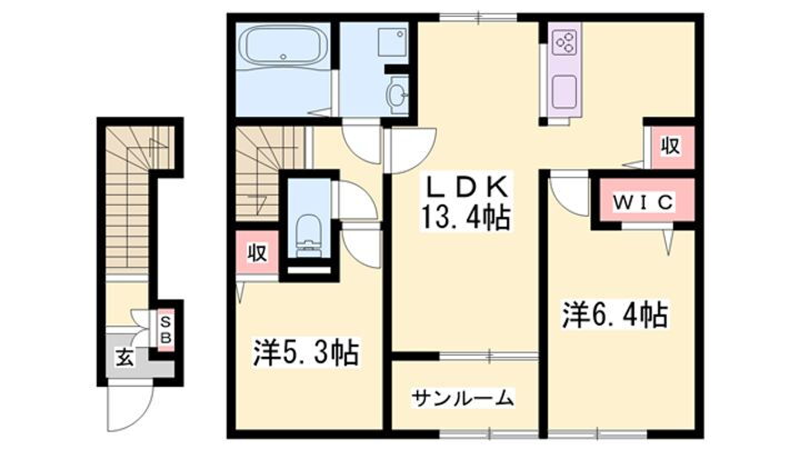 シャリテイ・ベルⅠ 2階 2LDK 賃貸物件詳細