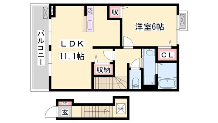 アウローラ玉手Ⅱ　Ａ 2階 1LDK 賃貸物件詳細