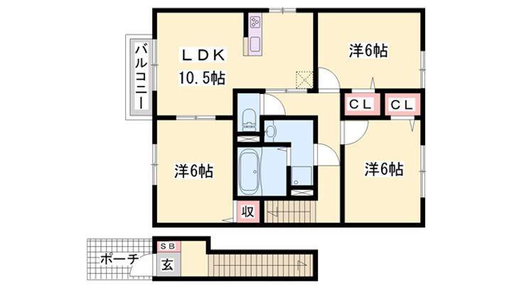 グランモア航　Ｂ棟 2階 3LDK 賃貸物件詳細