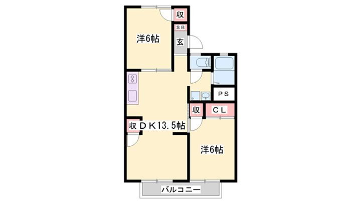 メゾンやましょう 2階 2LDK 賃貸物件詳細