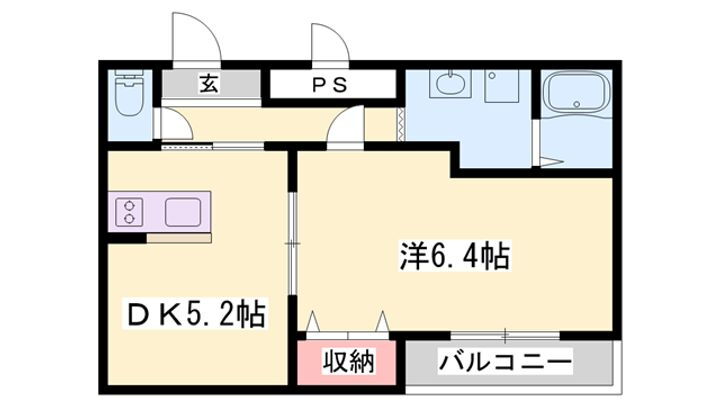 エスポワール伊伝居 2階 1DK 賃貸物件詳細