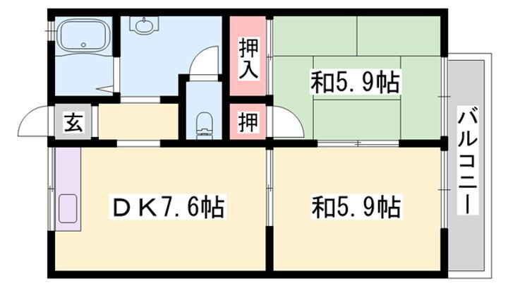 ガーデンハイツ緑ケ丘Ａ，Ｂ 2階 2DK 賃貸物件詳細