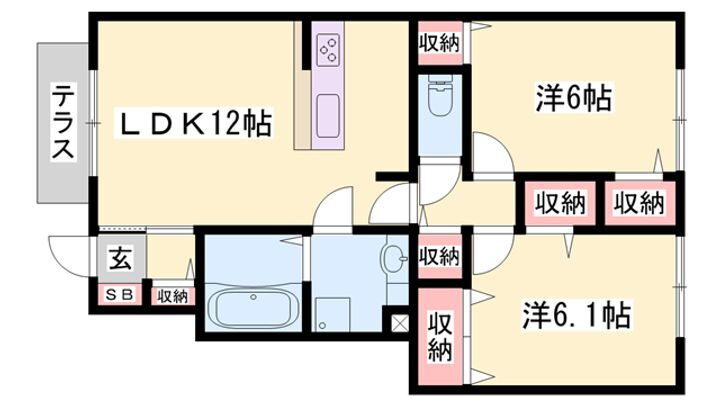 リュミエールｍ＆ｙ　Ａ棟 1階 2LDK 賃貸物件詳細