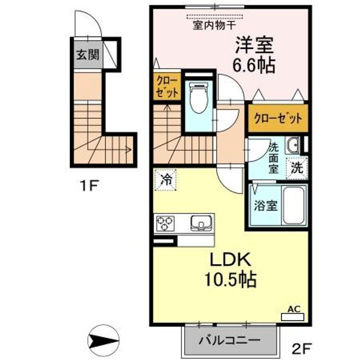 プランタン 2階 1LDK 賃貸物件詳細