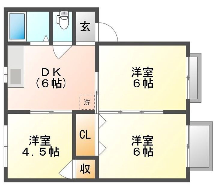 門田屋敷ハウス 2階 3DK 賃貸物件詳細