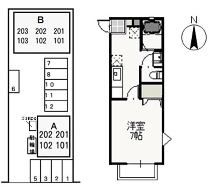 サンパティーク　Ｂ 2階 1K 賃貸物件詳細