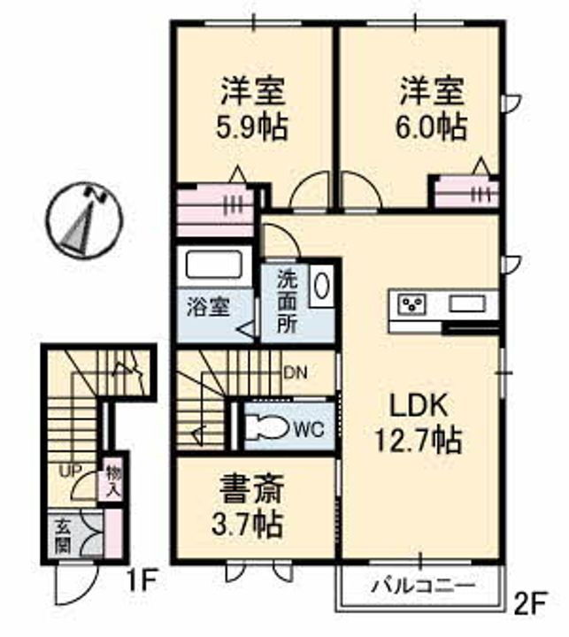 シャーメゾンヒロ 2階 2SLDK 賃貸物件詳細