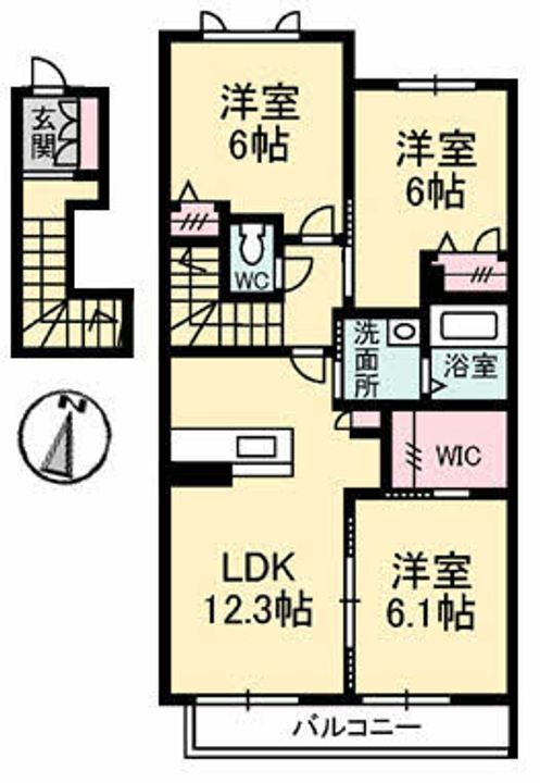 グランフォート　弐番館 2階 3LDK 賃貸物件詳細
