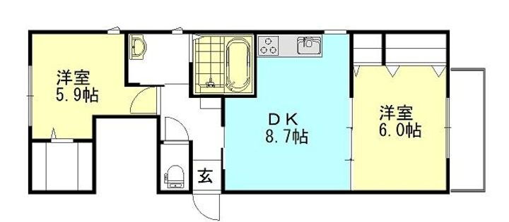 Ｃａｌｍ　Ｈｉｌｌｓ　５番館 2階 2DK 賃貸物件詳細