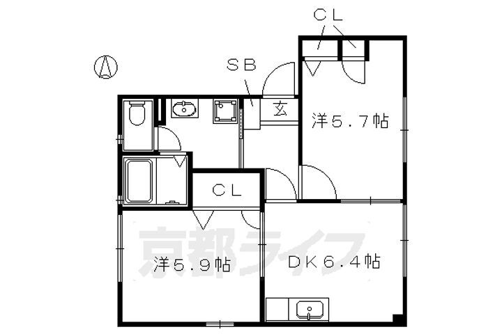 シャーメゾン衣笠 1階 2DK 賃貸物件詳細
