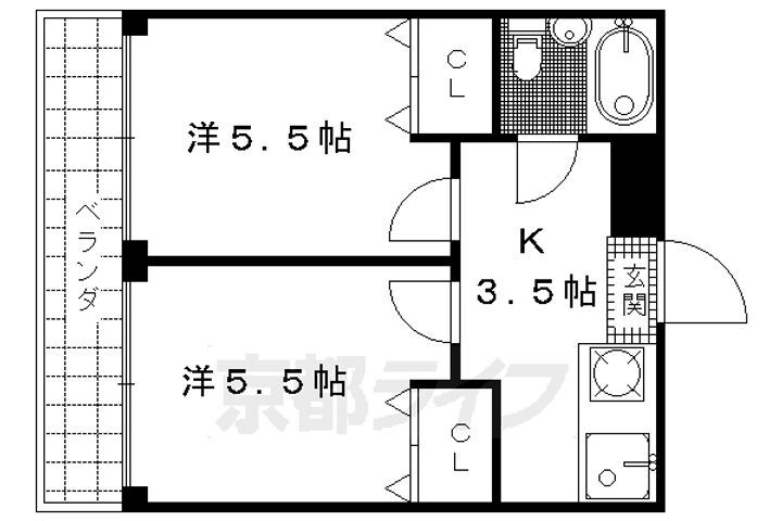 京都府京都市伏見区下鳥羽北ノ口町 丹波橋駅 2K マンション 賃貸物件詳細