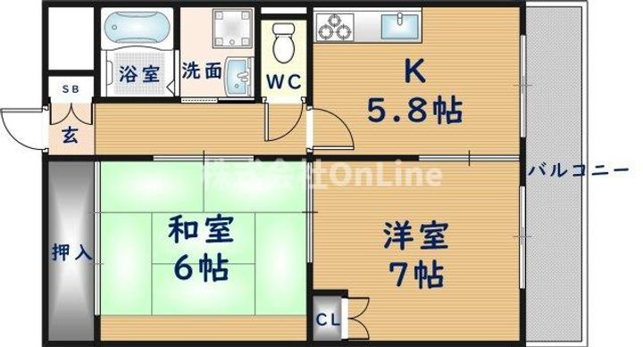 大阪府八尾市西山本町１丁目 河内山本駅 2K マンション 賃貸物件詳細