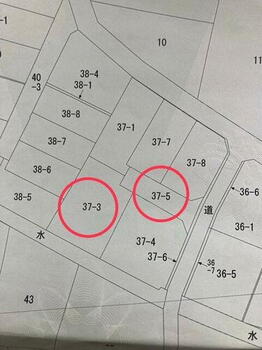  ３７－３は有効宅地２１９．３７平米。３７－５は私道７９平米（持分４分の１）。